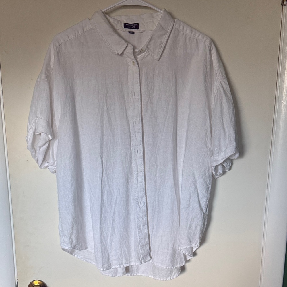 White Linen J Crew Short Sleeve Shirt